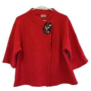 Embellished Red 100% Wool Cropped Jacket Half Sleeve Mid-Century Vibe